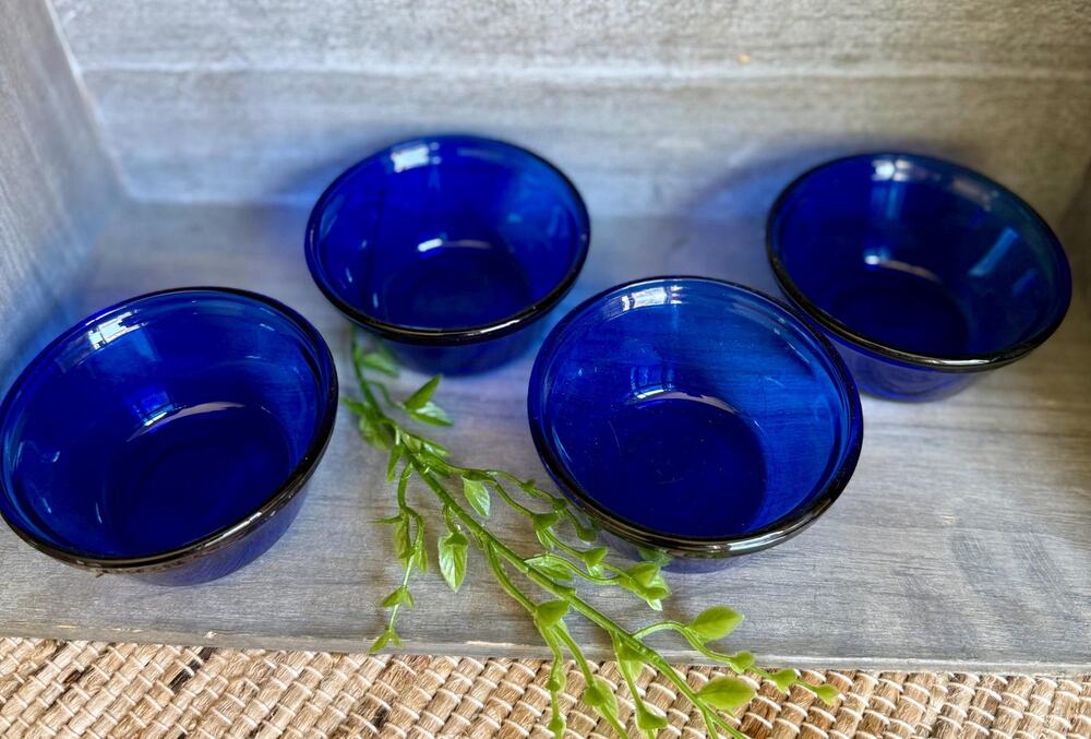 Anchor Hocking Cobalt Blue Custard Cups Set of 4 | Vintage 6 Oz Glass Ramekins